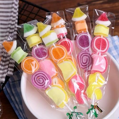 100 pcs Clear 3" x 11" Flat Cello Cellophane Bags Poly Treat Bags 1.4 mils for Gift Wrapping, Bakery, Cookie, Candy Kabobs,Pretzel Rods , Dessert, Party Favors Packaging with Color Twist Ties - size: 3x11 Inch (Pack of 100)