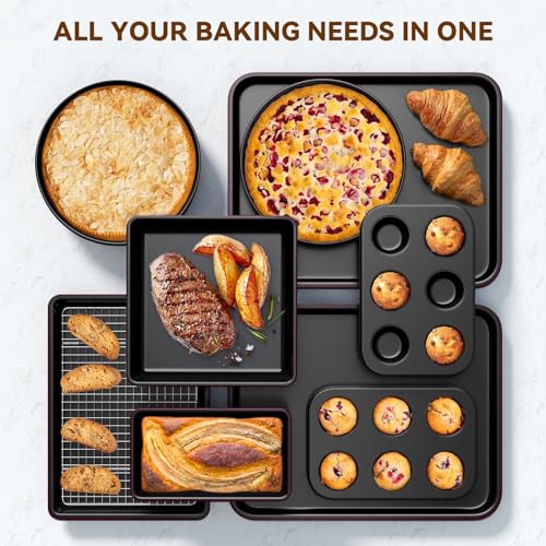 Wildone 13-Piece Baking Pans Set, Nonstick Bakeware Sets, Plum - color: Plum