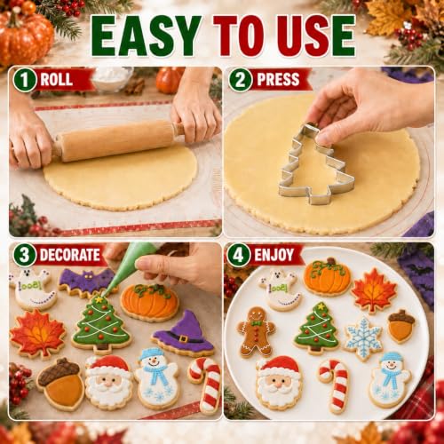 16 PCS Holiday Cookie Cutters,Stainless Steel Molds Cookie Cutters
