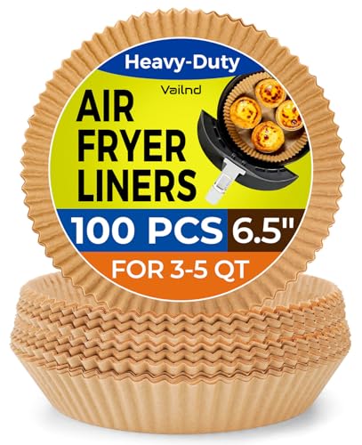 Vailnd 100Pcs 6.5 Inch Round Air Fryer Liners Disposable for 3-5QT - size: 6.5"Round