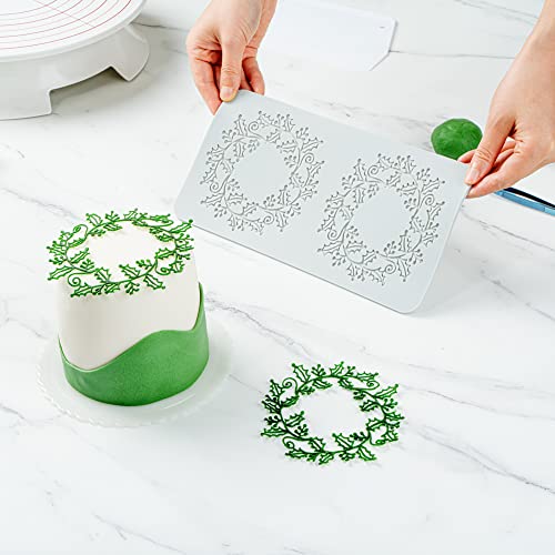 Restaurantware Pastry Tek Fondant Impression Mat 1 Reusable Fondant Embosser - Autumn Leaf Halo Pliable Gray Silicone Cake Impression Mat Dishwashable For Cake Decoration - style: Autumn Leaf Halo