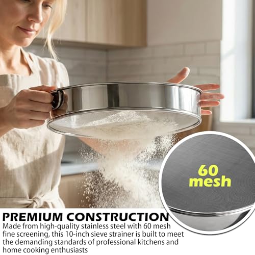Fine Mesh Sieve Strainer,10" Stainless Steel 60 Mesh,for Winco 10" Sieves