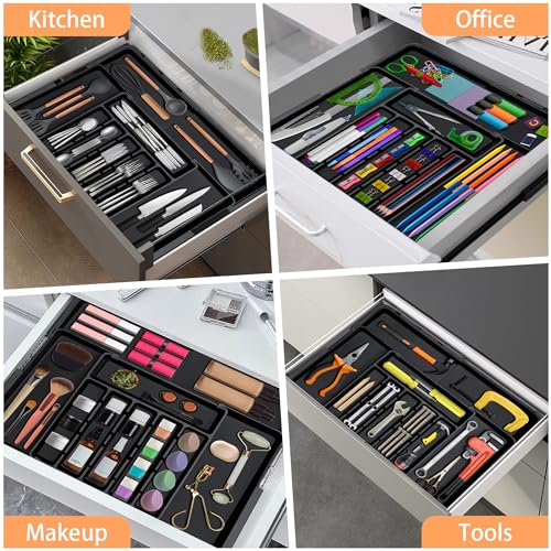 Spaclear Large Silverware Drawer Organizer Expandable Kitchen Utensil Tray - color: Black