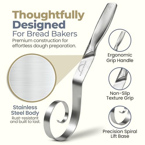 Seamless Dough Whisk, Stainless Steel Danish Dough Wisk, 9" Bread Whisk for Sourdough, Cookies, Pizza, Pastry, Dishwasher Safe Dough Hook - size: Seamless Dough Whisk
