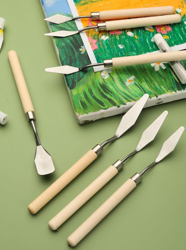 7-Piece Palette Knife Set | Stainless Steel Spatulas for Texture Painting - color: Wood