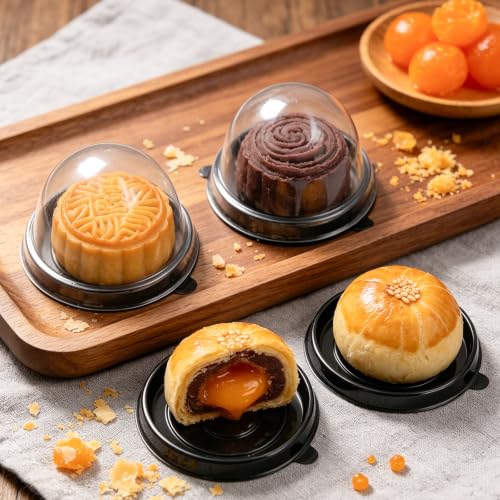 2 Inch 30 Pack Black Mini Cake Container Plastic Mini Cupcake Boxes Muffin Pod Dome Muffin Single Container Box with a Transparent Lid for Dessert Mooncake Cake Macaron - color: Black