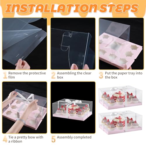 JCD 3 Pcs Pink Cake and Cupcake Combo Bento Boxes with Clear Lid Fit 8 Cupcake and 1 Mini Cake for Valentine Wedding Birthday Party Bakery Supplies(Pink 1+8/3Pcs) - size: Pink 1+8/3Pcs