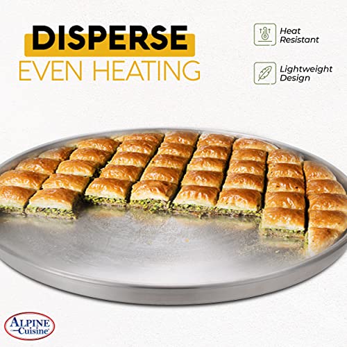 Alpine Cuisine Aluminum Round Baklava Tray 16-inch - Bakeware Pizza Cooking Pan for Oven - Durable Round Pizza Tray For Pie Cookie - Healthy & Heavy Duty, Rust Free & Dishwasher Safe - size: 16" Round