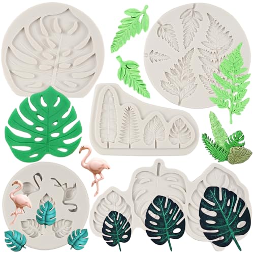 Tropical Leaf Silicone Mold Fern Leaves Fondant Molds Set of 5 - color: Style P