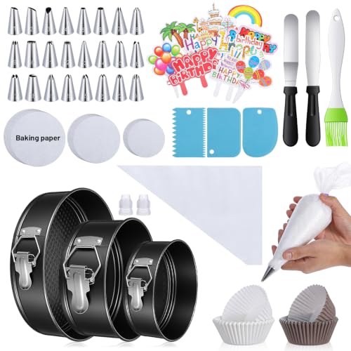 168pcs Cake Pan Set, 6 8 10 Inch Non-Stick Springform Pans Set, Leakproof Cheesecake Pan with Complete Cake Decorating Supplies Kit, Icing Tips, Baking Kit for Beginners & Home Bakers