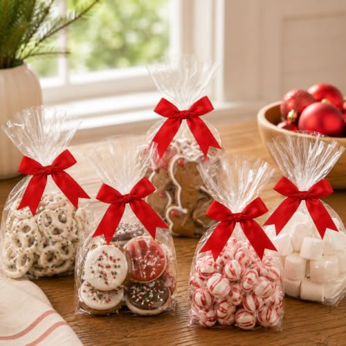50 Pcs Twist Tie Bows for Treat Bags and Gift Wrapping, Red - color: Red