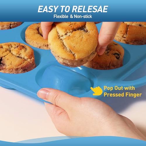 24 Cups Silicone Muffin Pan with Metal Reinforced Frame Cupcake Tray Egg Mold Mama Mommy Mom Ever Christmas Xmas Birthday Law Step Stepmom Stepmother Who Have Everything Good Unique Useful Present - color: Blue, size: 1pc: 24-Cup Mini