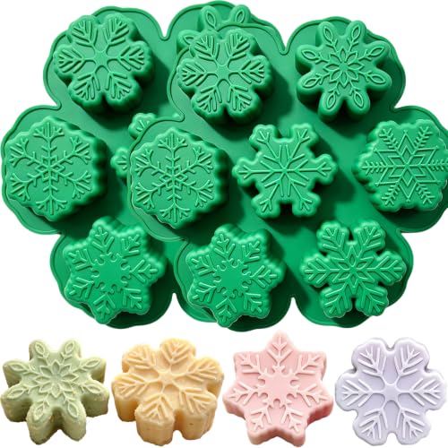 2-Pack Large Christmas Silicone Molds 7 Unique Snowflake Christmas Baking Molds for Mini Cake Chocolate Handmade Soap Candle Plaster Winter Holiday Resin DIY Craft - color: Green-Snowflake