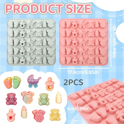2 Pcs Baby Shower Chocolate Molds - Babies Silicone Candy Molds, Baby Feet Bottle Carriage Nursing Silicone Mold, Silicone Mold with Footprint Bear Carriage Mold forCupcake Decoration Party