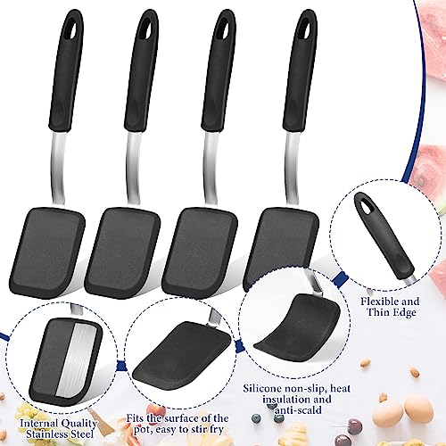 Gejoy 4 Pcs Silicone Turner Nonstick Flexible, Black - color: Black