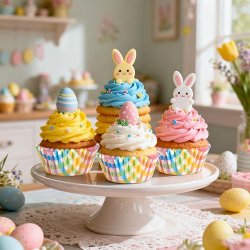 AnyDesign 300Pcs Colorful Easter Plaid Cupcake Liners Spring Pastel Paper Baking Cups Candy Color Standard Muffin Cupcake Wrappers for Holiday Wedding Birthday Party Supplies Table Decor - style: Colorful Plaid