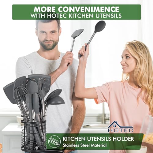 HOTEC Silicone Kitchen Cooking Utensils Set,14pcs Grey - color: Gray