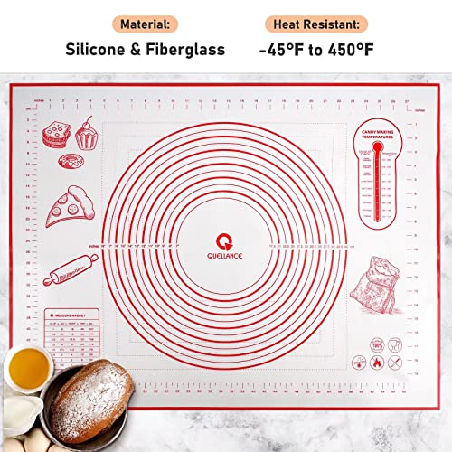 Extra Large Silicone Pastry Mat, Baking Mat with Measurement, Kitchen Counter Mat for Fondant, Rolling Dough, Pie Crust, Pizza and Cookies - Oven Liner Mat/Kneading Matts, 24" x 32", Red - size: 24"L x 32"W