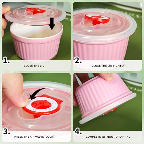 8OZ Ceramic Ramekins with Lids Set of 6 for Baking