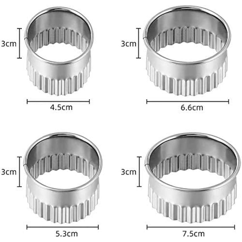 Stainless Steel Cookie Cutters Set of 4, Fluted Edge Round Pastry Cutters(Size: 1.8",2",2.6",3")