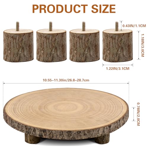 Wood Cake Stand with 4 Legs, 10-11 Inch Natural Rustic Wooden Cake Slice