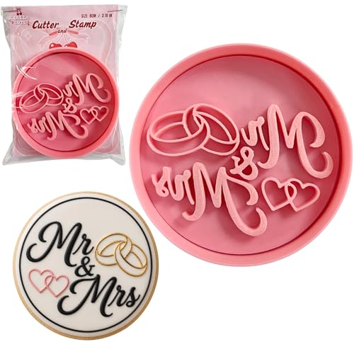 3D Mr. or Mrs. Cookie Cutter and Stamp, ideal for weddings, civil weddings, engagement parties, 8cm (3.15 inch) Mr. and Mrs. circular mold for fondant, cookies, crafts and any cold dough. - color: Mr o Mrs