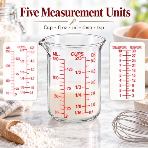 Ackers BORO3.3 Glass Measuring Cup, V-Shaped Spout, 150 mL / 5 oz, 2 Pack - size: 150ML(5.0OZ)-Pack of 2