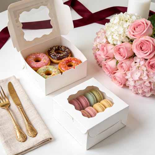 50Pcs Cookie Boxes with Window, 6X6X3 Inches, White ﻿ - size: 6x6x3inches/50pcs