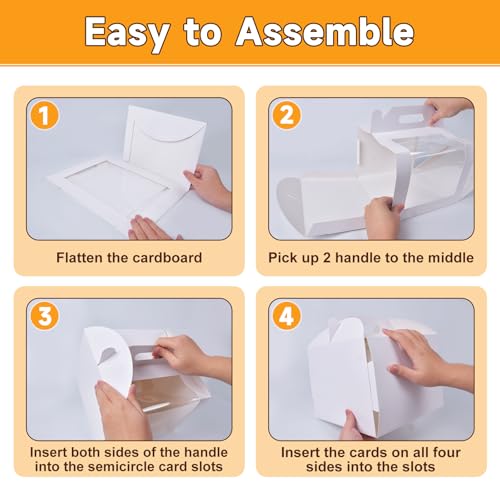 10 Pcs Cake Boxes 10 Inch with Handle, 10x10x8 Inches Tall Cake Box with Window for Tier Cakes, Bakery Take Out Container Cake Carrier, White Large Bakery Boxes for Baking Wedding, Birthday, Party