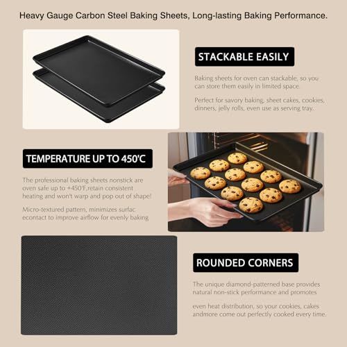 GIUOIDUO 2-Pack Commercial & Home Baking Sheet Pans - Heavy Duty Nonstick Carbon Steel Cookie Trays, Warp-Resistant Oven Pans for Baking, Roasting & Sheet Pan Meals (17.5x11.8 Inch) - size: Black (17.5X11.8) 2 pieces
