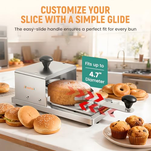 Newhai Commercial Bagel Slicer, Stainless Steel, for Even Bagels & Buns