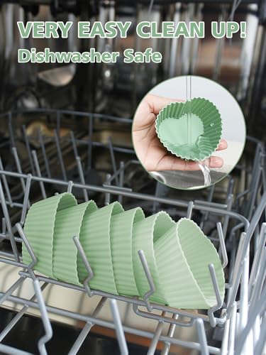 Heart Shaped Silicone Cupcake Liners, 6 Pack Reusable Non-Stick Baking Molds for Muffins, Cupcakes, Oven Safe, Dishwasher Safe (Green)