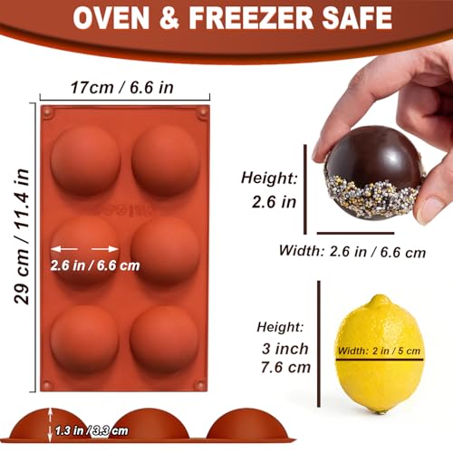 Lerykin 2 Pack Large 6-Cavity Semi Sphere Silicone Molds, Non-Stick Baking Mold for Making Standard Size Hot Chocolate Bomb, Cake, Jelly, Dome Mousse - color: 6-Cavity Large (2 Pack)
