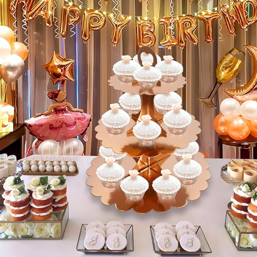 Rose Gold 3 Tier Cupcake Stand, Holds 24 Cupcakes, Cardboard Tower for Parties & Showers (1 Pack) - color: Rose Gold 1 Pack