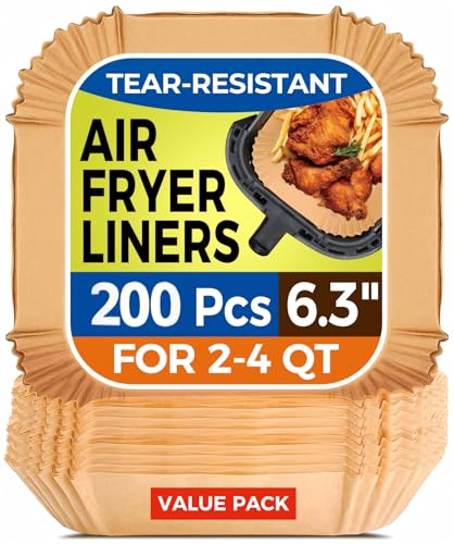 Vailnd 6.3" Square Air Fryer Liners Disposable 200Pcs for 2-4 QT Basket - size: 6.3" Square