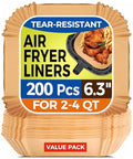 Vailnd 6.3" Square Air Fryer Liners Disposable 200Pcs for 2-4 QT Basket - size: 6.3" Square