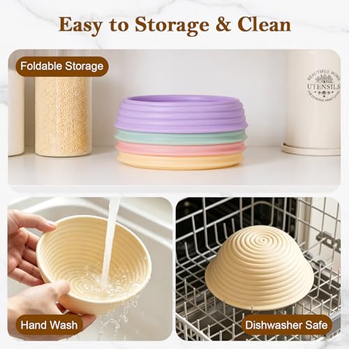 4 Pack Silicone Banneton Bread Proofing Baskets, 5" Collapsible Non-Stick Sourdough Proofing Bowls for Bread Baking, Round Dough Rising Baskets - size: 5"Round Basket-4 PCS