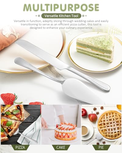 2-Piece Premium Cake Cutting Set, Exquisite Knife and Server with Serrated Design, Includes Cake Knife and Pie Spatula for Pastry, Pizza and Desserts (Silver) - color: Silver