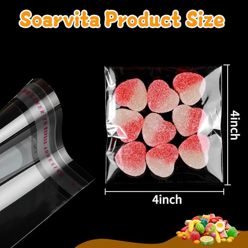 Soarvita Clear Self Sealing Cookie Bags: 4x4 Inches 200 Pcs Plastic Resealable Gift Wrap Cellophane Bags for Packaging Cookies, Candy, Treat, Gifts, Snacks and Party Favors - Self Adhesive Wrappers - color: 4x4 Inch - 200pcs
