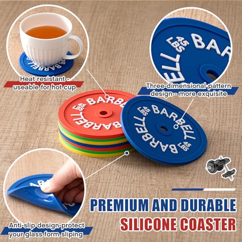 Blushtier 8 Pcs Barbell Bumper Plate Cool Coasters for Gym Lovers, Colorful - color: Colorful
