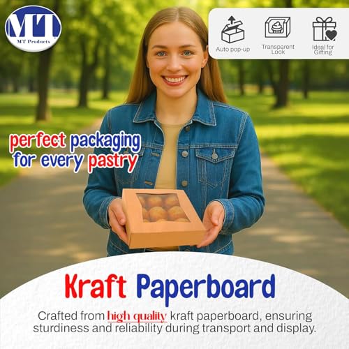 MT Products Kraft Bakery Boxes 9" x 9" x 2.5" - Auto Pop-Up Pie or Cake Boxes with Window (Pack of 200) - Made in the USA - color: Brown