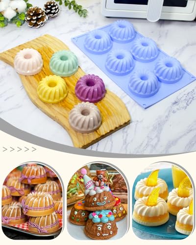 LGQUK Jello Molds 3pcs Silicone Fluted Tube Cake Pans, 6-Cavity Non Stick Silicone Baking Molds for Cupcake, Donuts,Muffin, Cornbread, Brownie, Jellies (Purple+Blue+Pink, Fluted Tube) - color: Purple+Blue+Pink