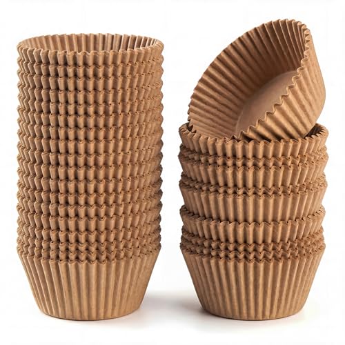200 Paper Cupcake Liners, Muffin Liners or Baking Cups for Desserts, Muffins, Cupcakes and More Treats; Grease Proof, No Smell, Food Grade, Nut Serving Containers (Brown) - color: Brown