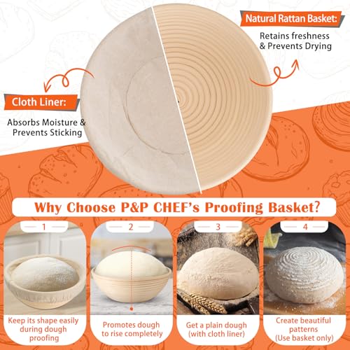 P&P CHEF Round 9 Inch Bread Proofing Baskets for Sourdough,Set of 2