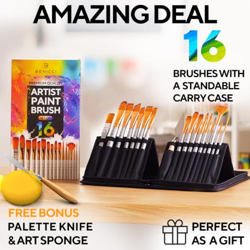 Acrylic Paint Brush Set of 16, Artist Paint Brushes for Acrylic Painting