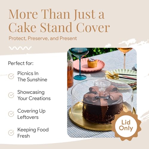 HOMESPHERE Acrylic Cake Cover – 10.75 Inch Cake Dome, Shatterproof, Lightweight Plastic Lid for Round Stands, Plates, Charcuterie Boards, Food Serving Trays and Platters, No Glass, 4.5 Inch Tall
