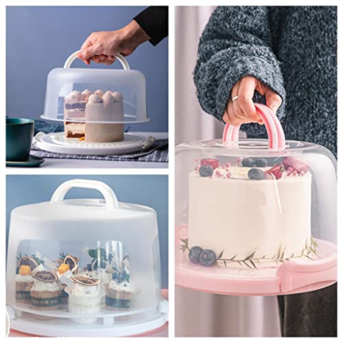 Cake Carrier Round Cake Stand Plus Height Cake Container with Cupcakes Pad, Handle, Lid Reusable Package Box for Transporting Desserts,Pie,Toast,Fruit - color: 10 inch Pink