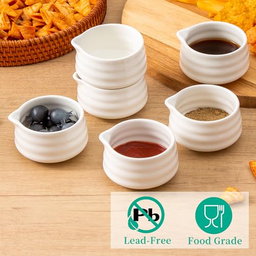 Ceramic Small Sauce Bowls with Spout, White, 3OZ, Set of 6
