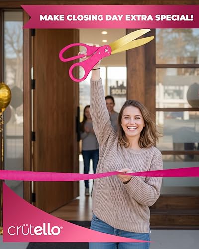 Crutello Ribbon Cutting Ceremony Kit - 20" Gold Scissors, Pink Handle - color: Pink / Pink