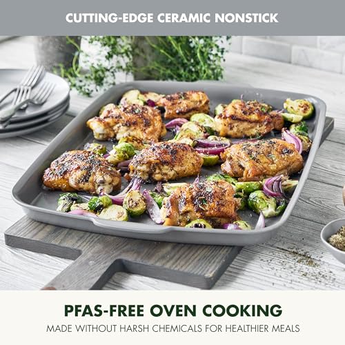 GreenPan Premiere Ovenware Healthy Ceramic Nonstick 18" x 13" Half Rectangular Baking Pan, PFAS-Free, Warp-Free Bakeware, Durable Quick Heating, Oven & Broiler Safe to 600F, Dishwasher Safe, Gray - color: Gray, size: 18" x 13" Half Sheet Pan